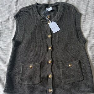 Song of Style Olive Knit Sleeveless Cardigan with Gold Buttons